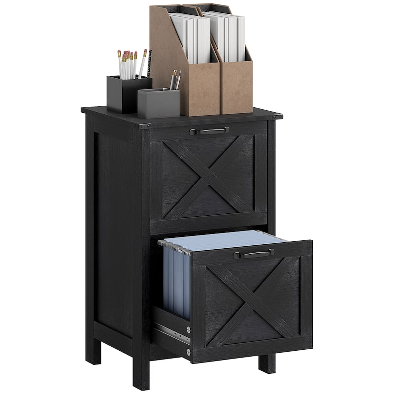 HOMCOM 2 Drawer Vertical File Cabinet with Silent Slides,Farmhouse Filing Cabinet with Barn Doors for A4/Letter Size