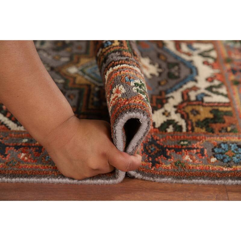 Gray Geometric Heriz Serapi Oriental Foyer Rug Handmade Wool Carpet - 2'1" x 3'1"
