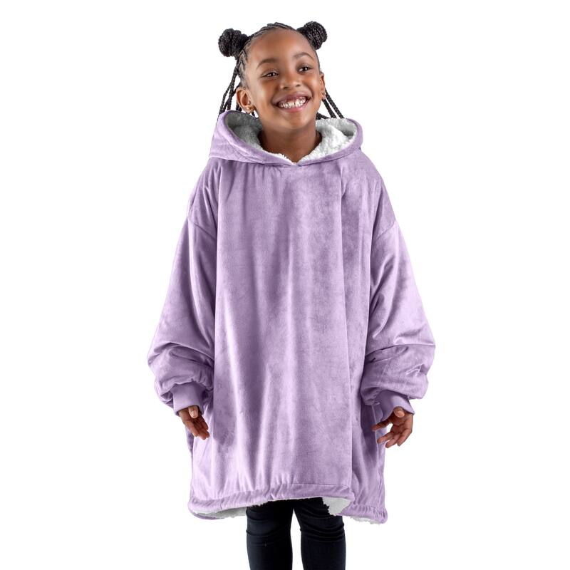 Bare Homey B-Cozy Oversized Sherpa Wearable Blanket - Youth - Lavender