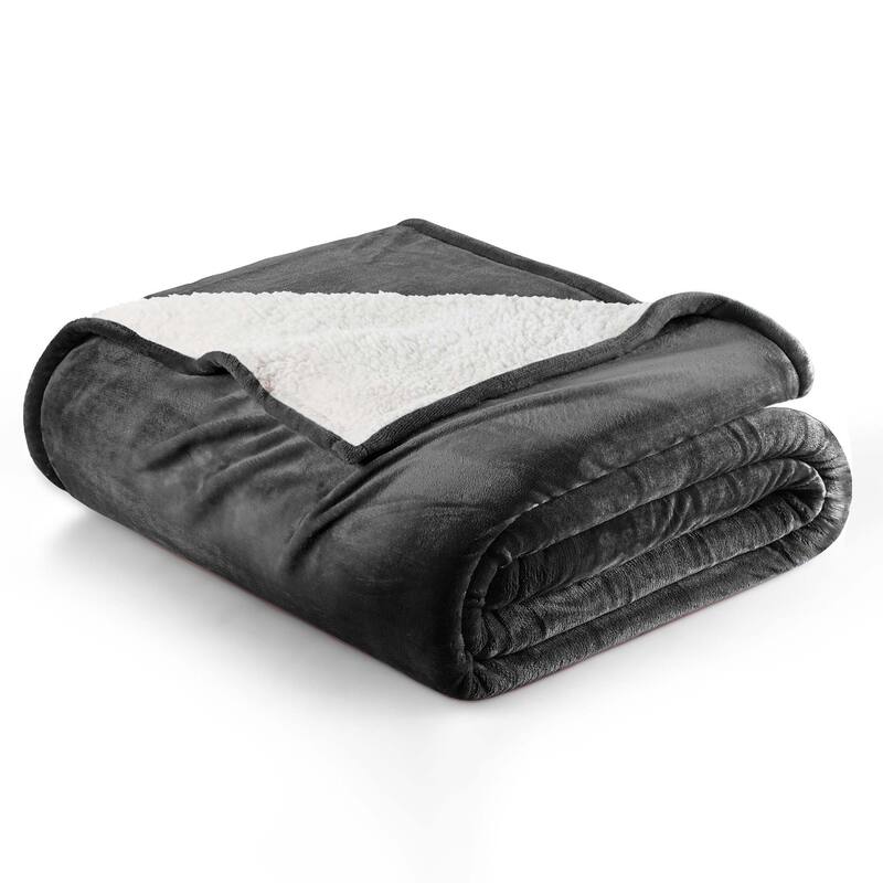 Linery & Co. Velvet Plush Reversible Sherpa Bed Blanket - Full / Queen - Gray