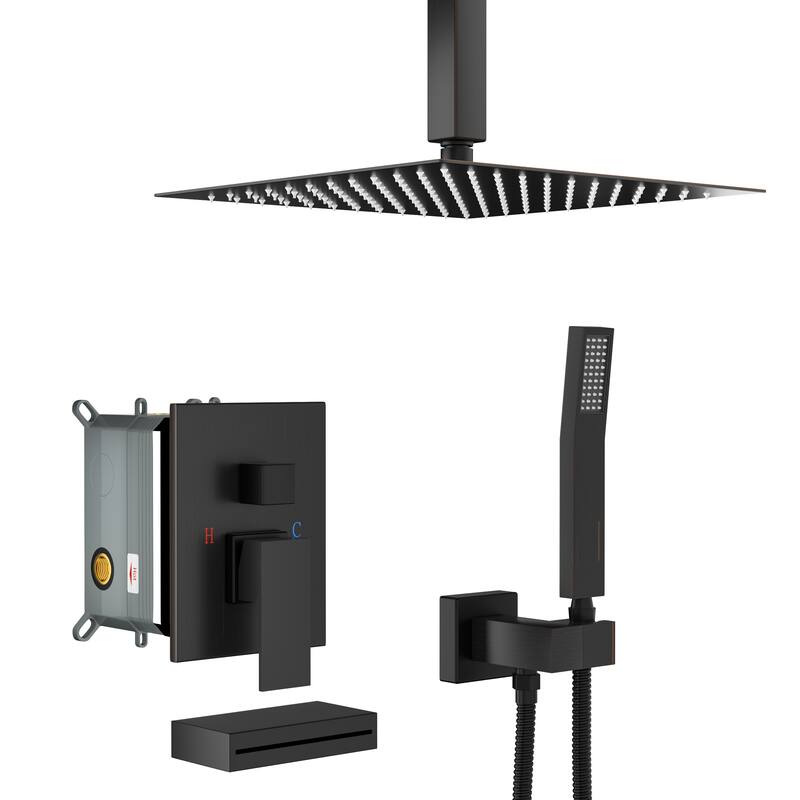 Topcraft 12-inch Ceiling Mount Square Shower System with Rough-in Valve - 12*12 - Oil Rubber Bronze