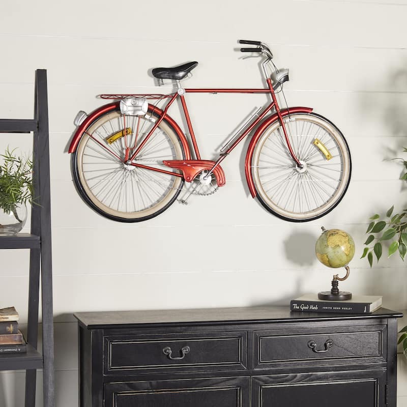 Metal Bike Home Wall Decor with Seat and Handles - Red - Roche River Decor