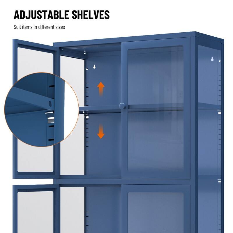 Storage Cabinet with 4 Glass Doors, Modern Sideboard Cabinet with Adjustable Shelves & Steel Feet, Accent Cabinet for Kitchen