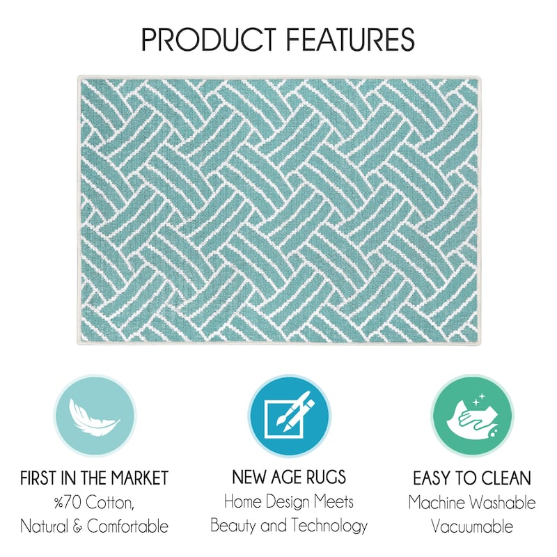 Sussexhome Heavy Duty Ultra Thin Non Slip Washable Cotton Indoor Rug - 2' x 3'