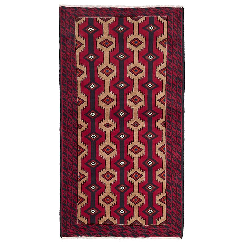 ECARPETGALLERY Hand-knotted Baluch Red Wool Rug - 3'4 x 6'5