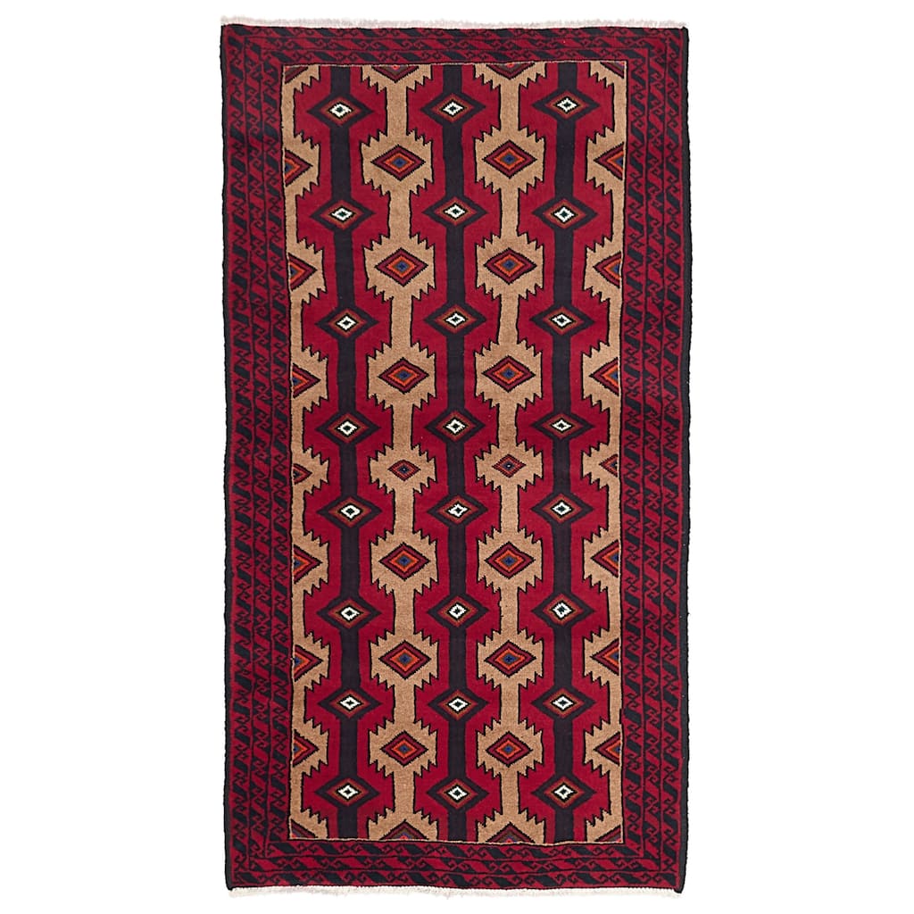 ECARPETGALLERY Hand-knotted Baluch Red Wool Rug - 3'4 x 6'5