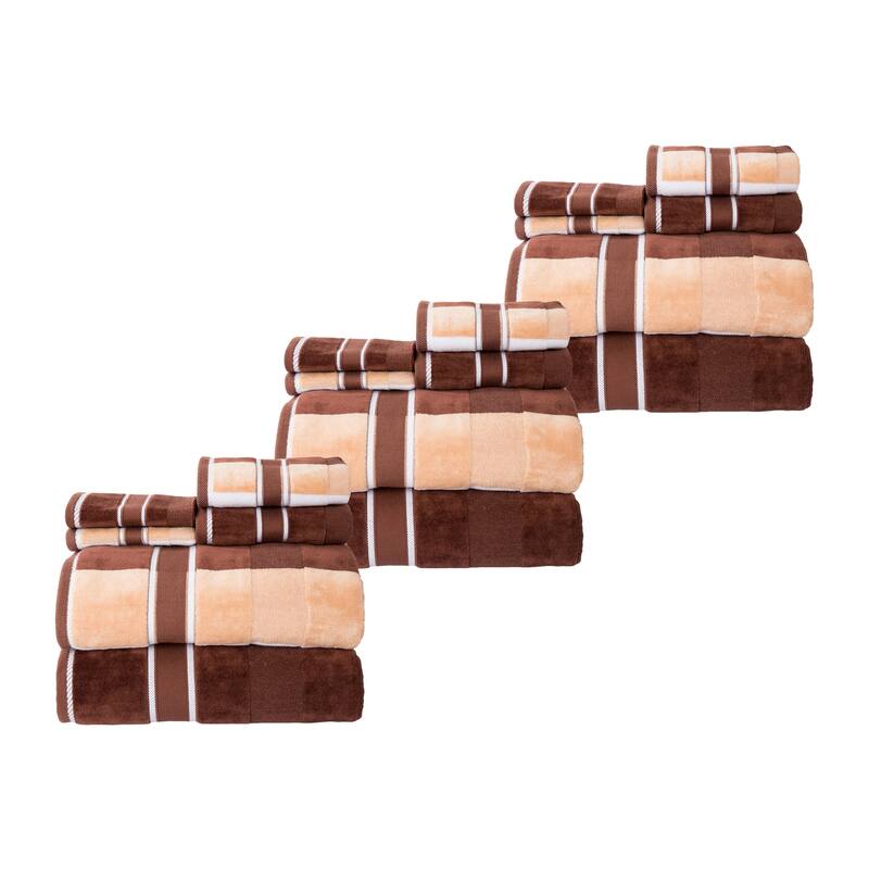Towel Set with Bath Towels, Hand Towels, and Wash Cloths - Solid and Striped Towels by Lavish Home