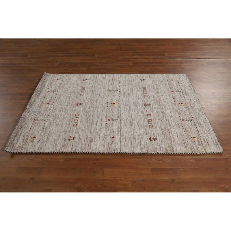 Hand Knotted Oriental 100% Wool Carpet Tribal Stripe Beige & Ivories Gabbeh Area Rug - 5' 9'' X 3' 9''