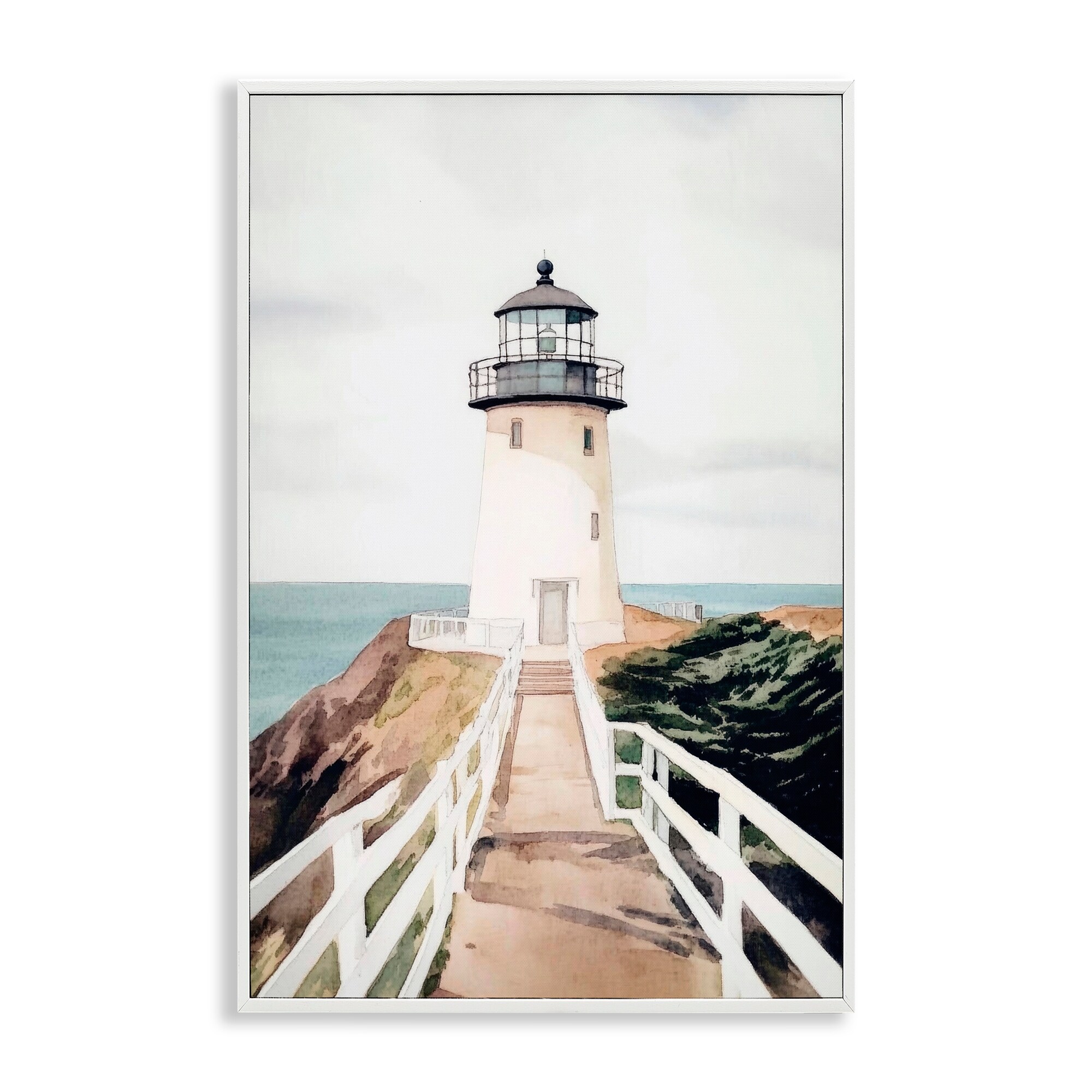 Stupell Watercolor Lighthouse Path Framed Giclee Art Design By Sisi and Seb
