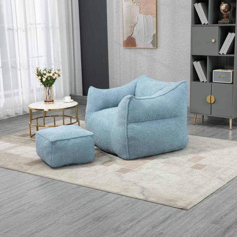 GDFStudio - COOLMORE Boucle Bean Bag Chair with Memory Foam Filling for Ultimate Comfort - Blue