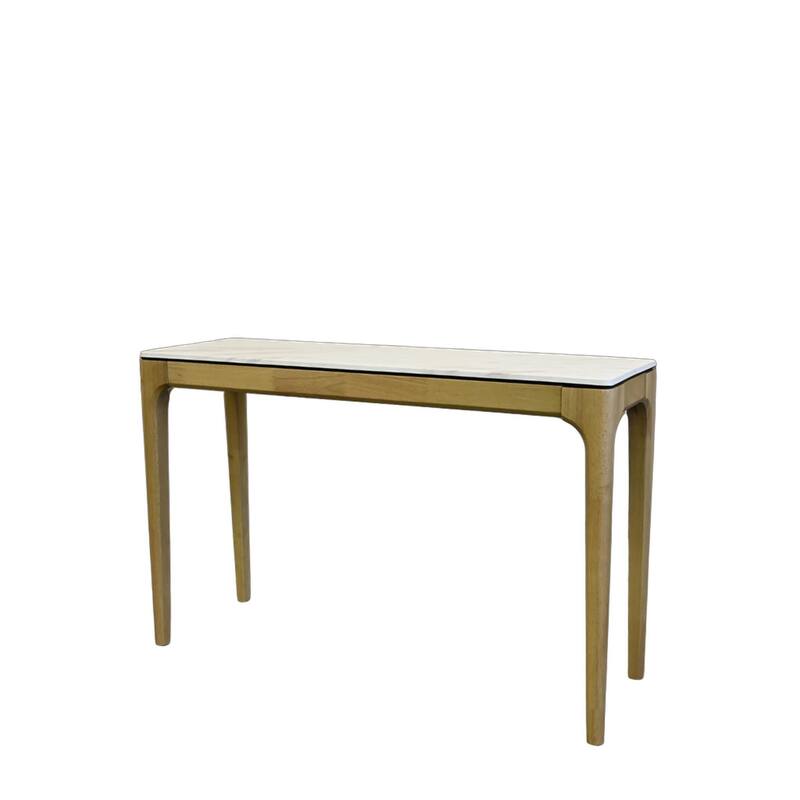 HomeRoots 47" White and Natural Faux Marble and Solid Wood Console Table - 47.20 in. x 30.00 in. x 14.60 in.