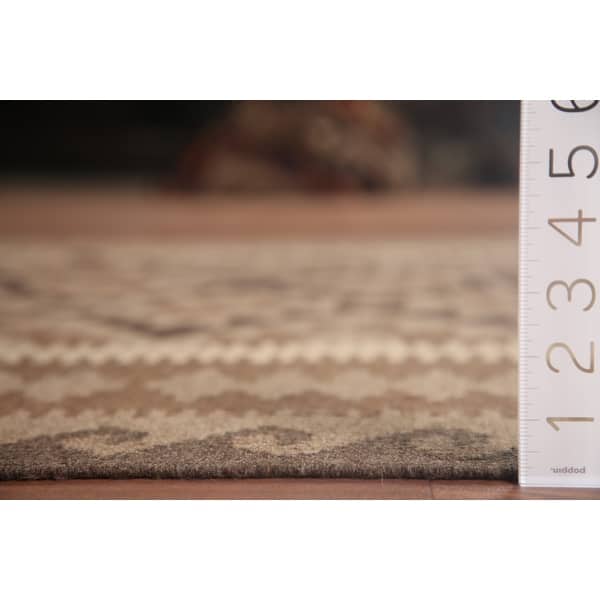 Brown Kilim Reversible Area Rug Hand-woven Wool Carpet - 4'4