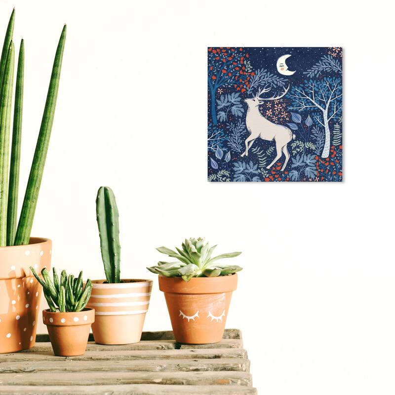 Wynwood Studio Canvas Animals Moonlit Frolic Blues Blue and Dark Blue Scandinavian Wall Art Canvas Print - 12 x 12