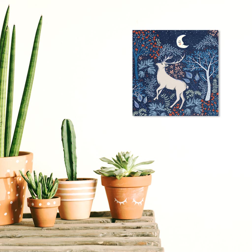 Wynwood Studio Canvas Animals Moonlit Frolic Blues Blue and Dark Blue Scandinavian Wall Art Canvas Print