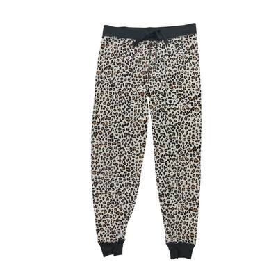 P.J. Salvage Womens Leopard Pajama Jogger Pants, Beige, Small