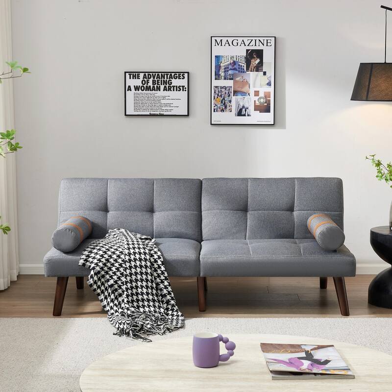 Convertible Sofa Bed Futon with Solid Wood Legs in Linen Fabric