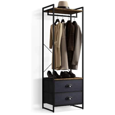 Clothing Rack with 2 Drawers - Tall Closet Stand Dresser for Bedroom