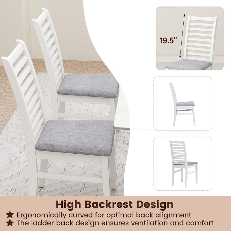 Set of 2 Rubber Wood PU Leather High-Back Farmhouse Dining Chairs Set with Ladder Design - 16" x 21" x 37"