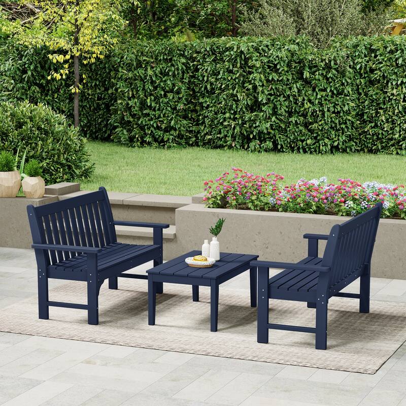 Polytrends Laguna 3-Piece Outdoor Patio Bench Set With Coffee Table