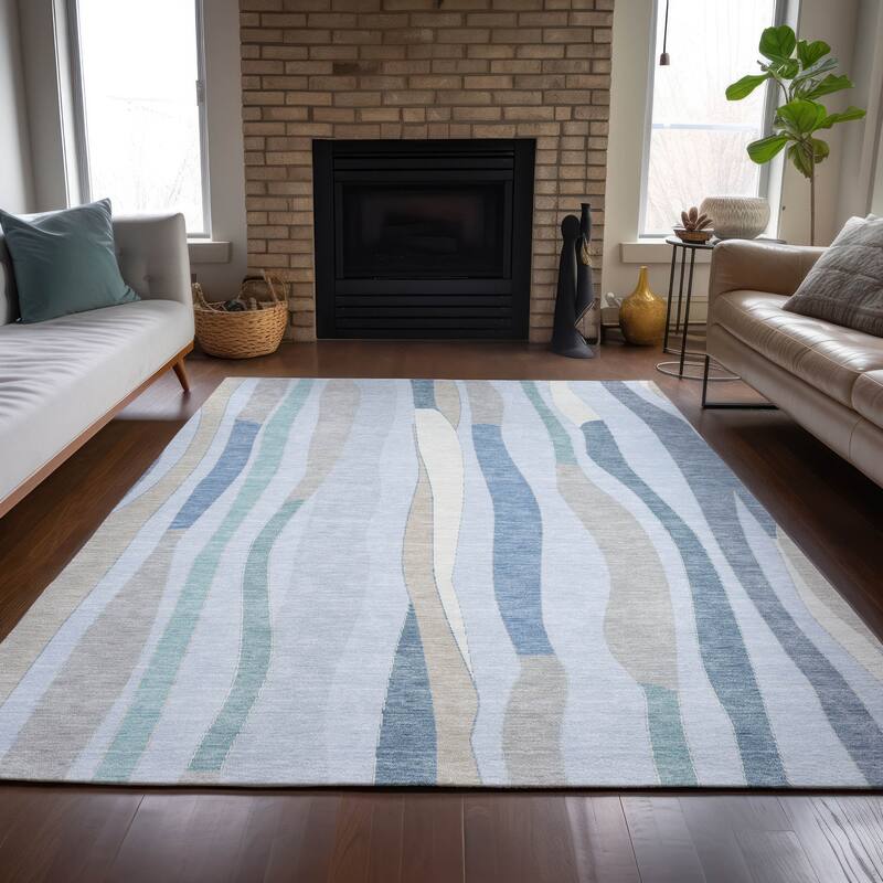 Machine Washable Indoor/Outdoor Modern Stripes Chantille Rug