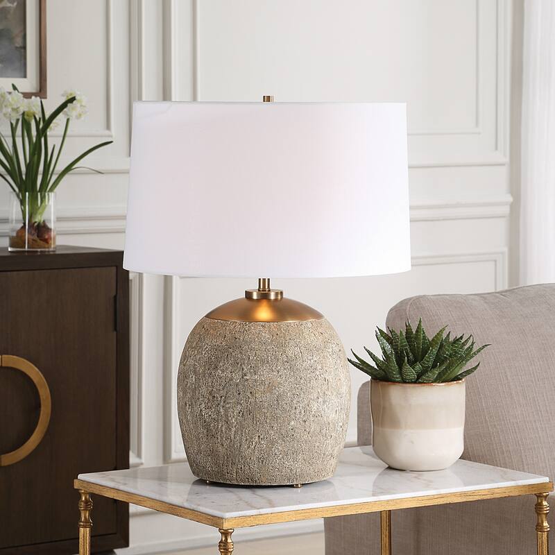 Concrete Table Lamp with Tapered Shade - 25.5" - Antique Brass Finish