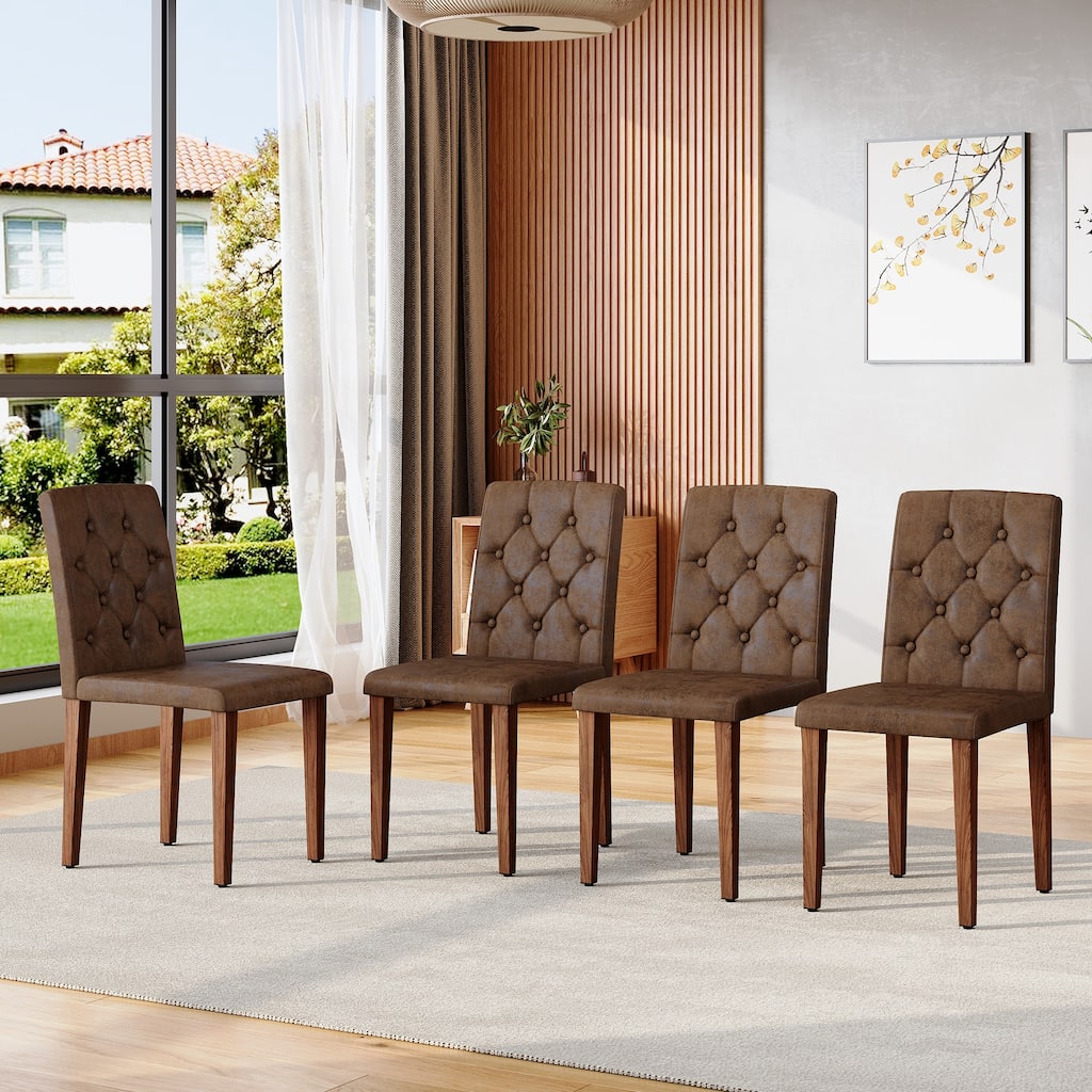 4-piece Technology Cloth Dining Chair: Ergonomically Designed with a Buckle Backrest,35 inches High, Metal Legs