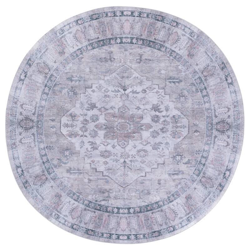 SAFAVIEH Tucson Noemy Machine Washable & Slip Resistant Rug - Grey/Light Fuchsia - 6' Round