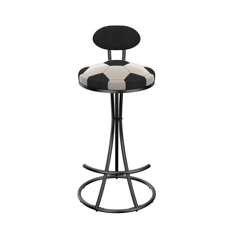 Football Print Bar Stools Set of 2 Upholstered Counter Height Barstool for Kitchen Island S-shaped Velvet Metal Dining Chairs