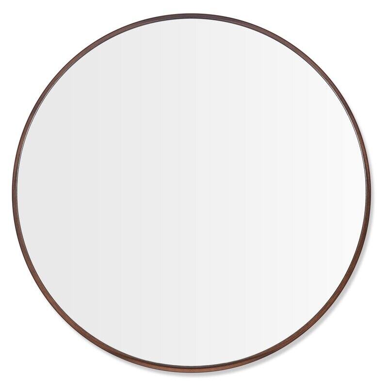 Wall Round Mirror 30'' Modern Brushed Metal Frame Wall-Mounted