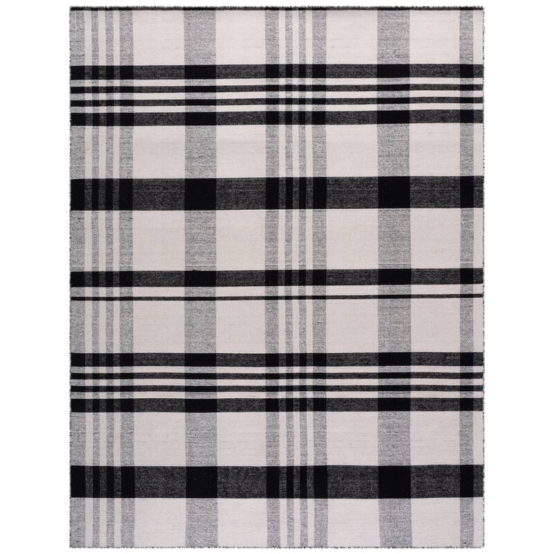 SAFAVIEH Handmade Striped Kilim Magndis Wool Rug - 8' x 10' - Black/Light Blush
