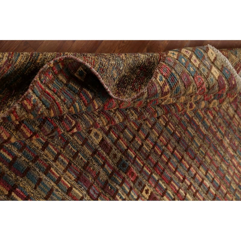 All-Over Checkered Moroccan Modern Area Rug Hand-Knotted Wool Carpet - 7'10"x 10'2"