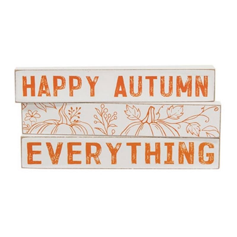 Set of 3 Happy Autumn Everything Wooden Mini Sticks with Distressed Edges for Fall Home Decoration - 1" H x 6" W x .5" D.