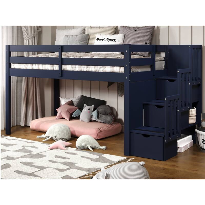 Taylor & Olive Trillium Low Loft Twin Bed with 3 Step-Stairway