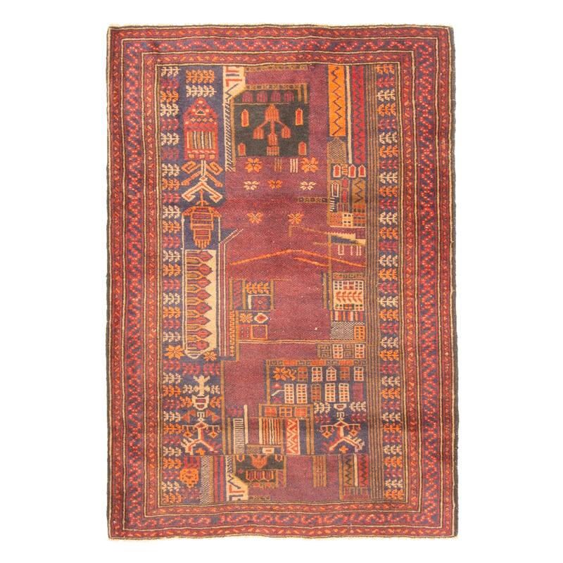 ECARPETGALLERY Hand-knotted Teimani Red Wool Rug - 3'0 x 4'5