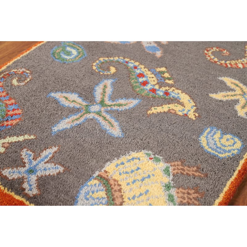 Hand Knotted Oriental 100% Wool Carpet Traditional Animal Pictorial Greys & Charcoal Art Deco Area Rug - 3' 0'' X 2' 0''