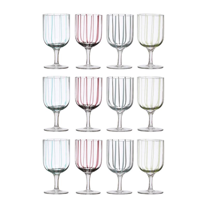 Glass Stemware with 4 Various Stripes Design - 3.0"L x 3.0"W x 5.9"H - Multi - Set of 12 - 3.0"L x 3.0"W x 5.9"H