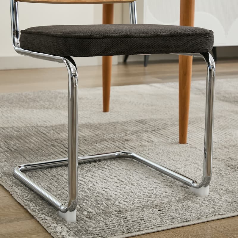 Velvet Upholstered Dining Chairs Set of 2, with Natural Cane Back and Stainless Chrome Base