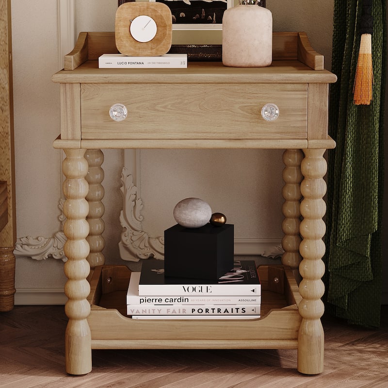24.6"H Retro Style Nightstand with Drawer,Shelf and Metal Handle