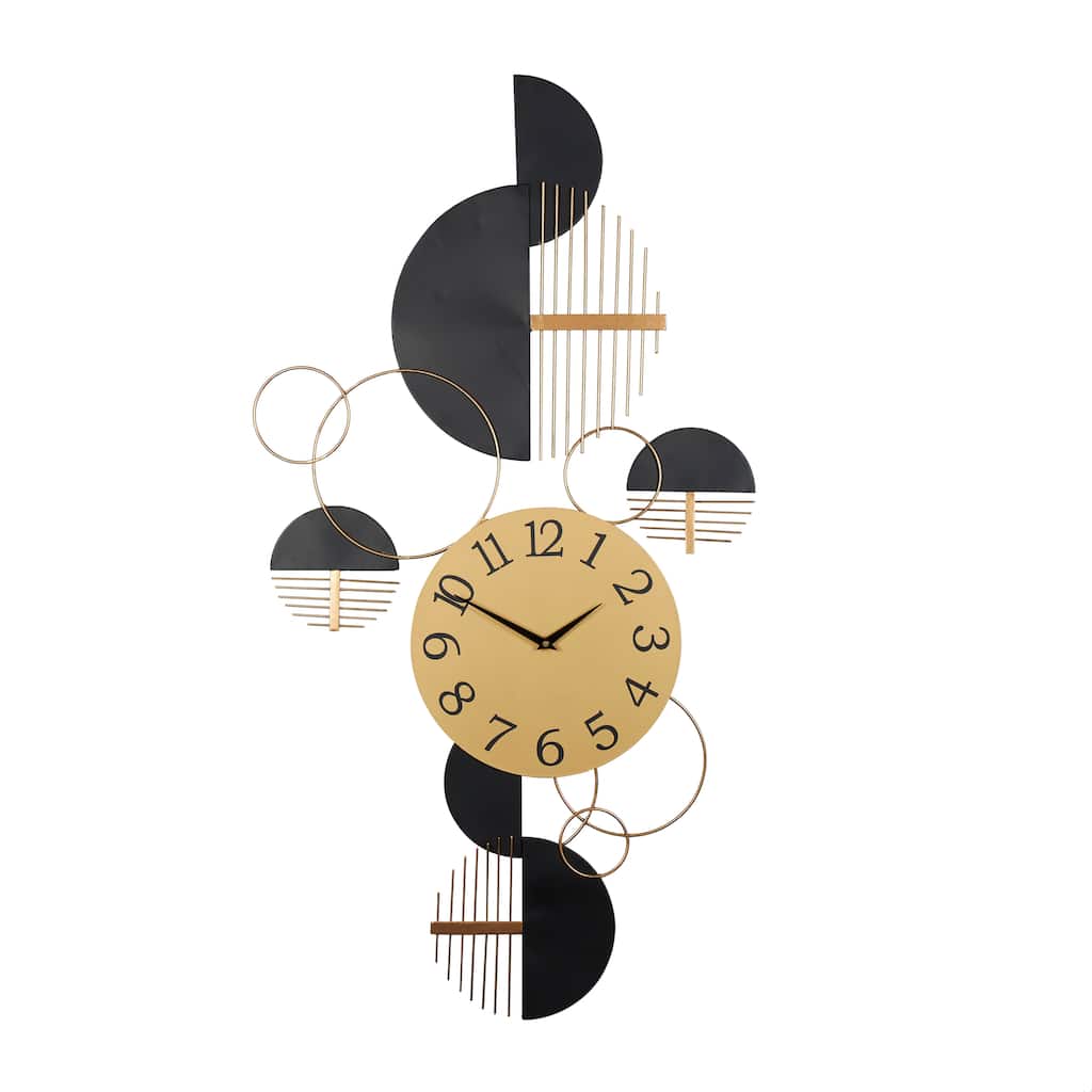 Metal Geometric Half Moon Wall Clock with Adjustable Clock Face - Black - Roche River Decor - 1"W x 44"L x 23"H