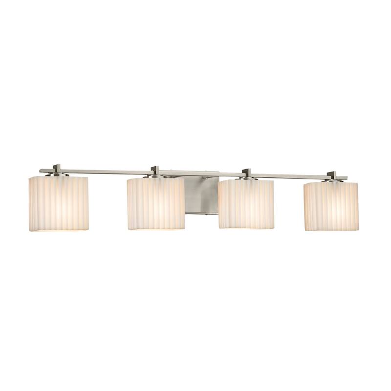 Justice Design Porcelina Era 4-light Brushed Nickel Bath Bar, Pleats Rectangle Shade