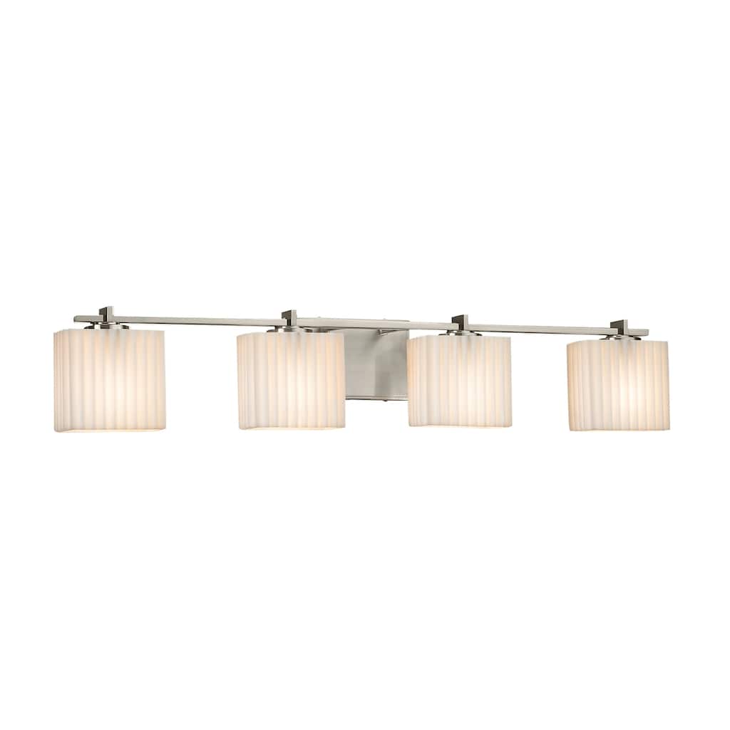 Justice Design Porcelina Era 4-light Brushed Nickel Bath Bar, Pleats Rectangle Shade