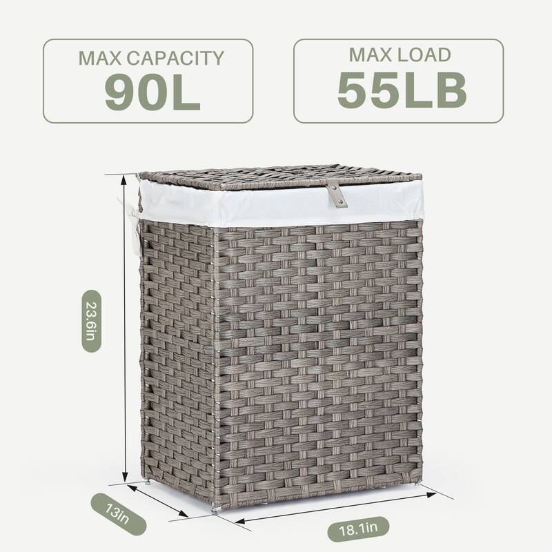 90L Foldable Laundry Hamper with Lid & Removable Bags