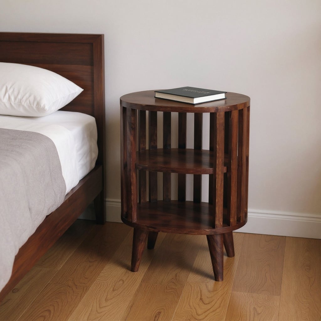 HomeRoots 22" Chestnut Solid Wood Oval Two Shelf Nightstand