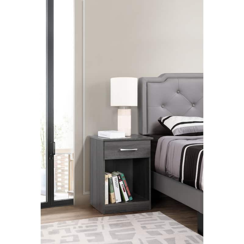 Grey Nightstand with Compact 24x18x16 Design, Modern Casual Bedside Table with Storage Space for Lamps and Books