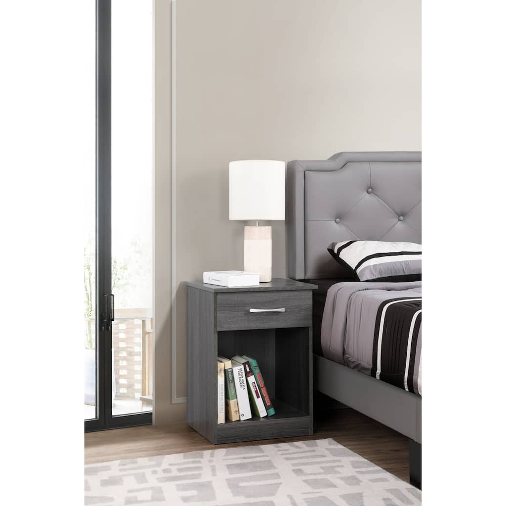Grey Nightstand with Compact 24x18x16 Design, Modern Casual Bedside Table with Storage Space for Lamps and Books