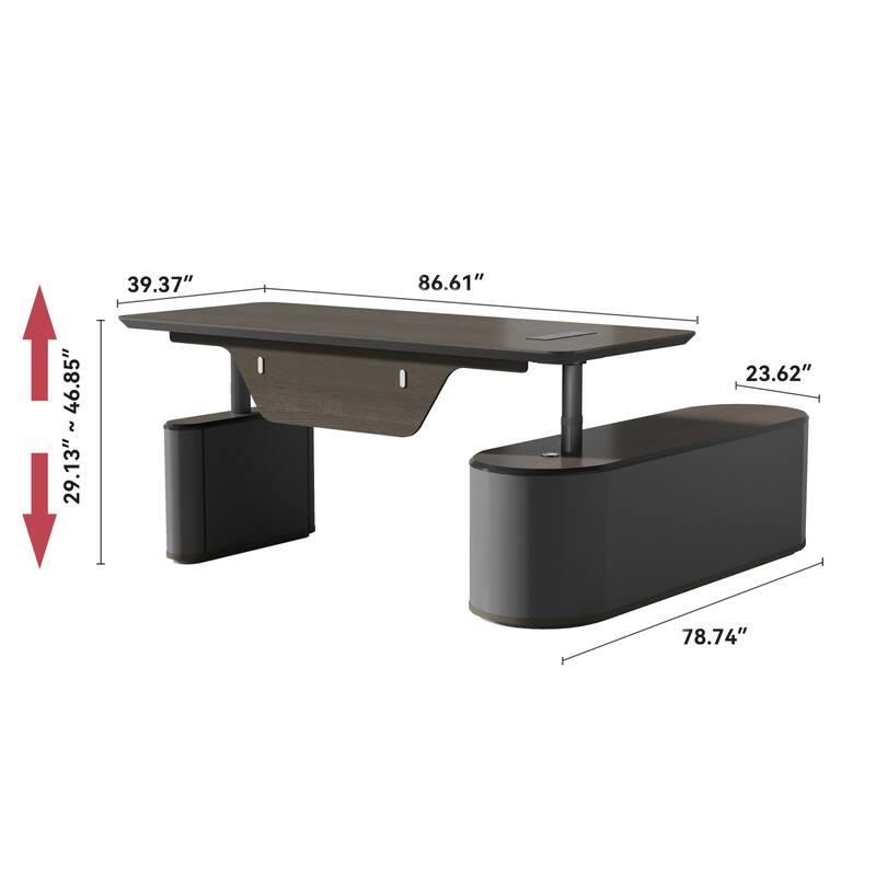 Sit & Stand Adjustable Height L Shaped Executive Desk with File Cabinets Drawers Universal Charging Ports