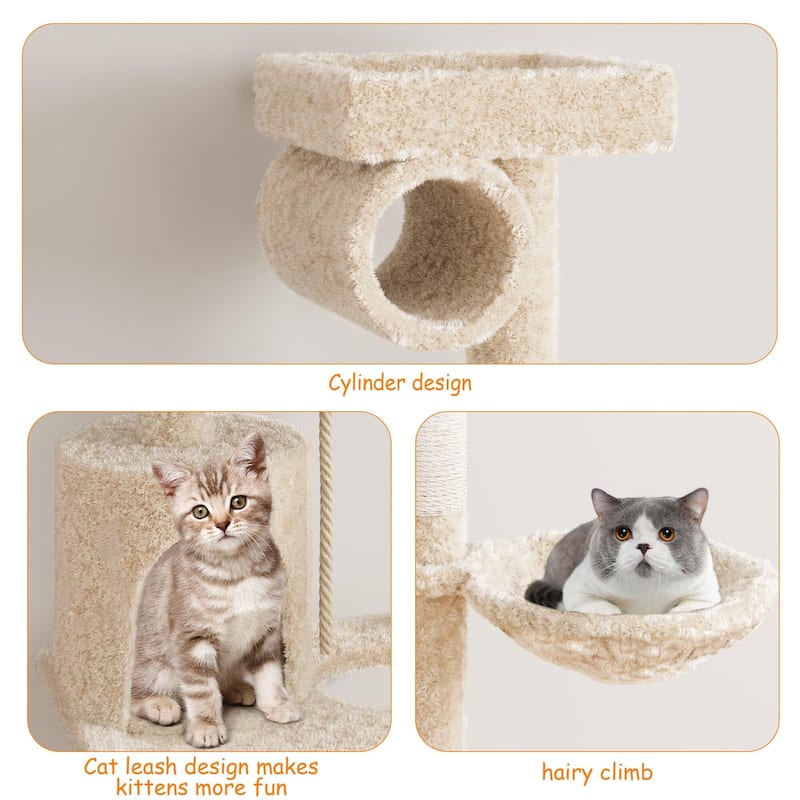 55in Cat Tree Tower Kitten Condo Scratching Post - Light Yellow