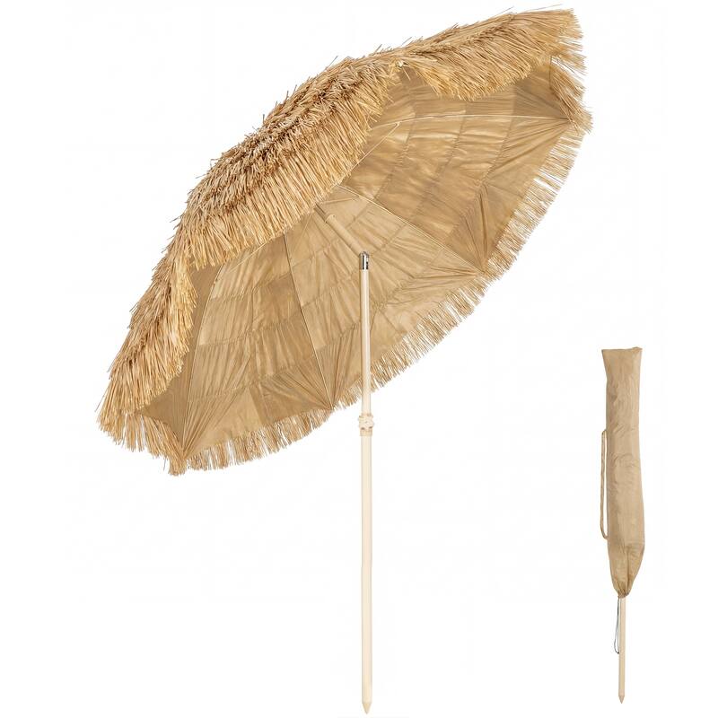 Outsunny 6FT Tiki Umbrella, Outdoor Hawaiian Style Patio Umbrella with 8 Ribs, Carry Bag, Outdoor Tiki Bar