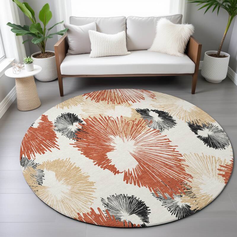 Machine Washable Indoor/Outdoor Modern Floral Chantille Rug