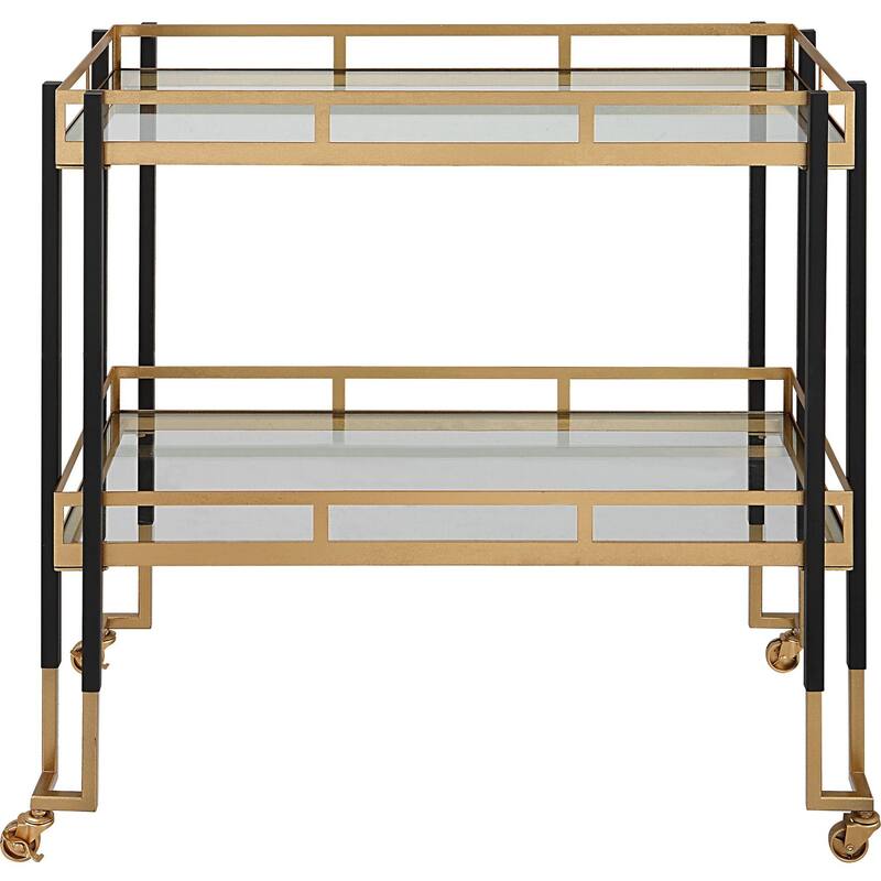 Uttermost 25229 Kentmore 33" Wide Iron, Tempered Glass Bar Cart - Matte Black / Brushed Gold